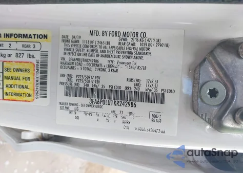 2019 Ford Fusion Hybrid Se from USA, damaged, VIN 3FA6P0LU1KR242986
